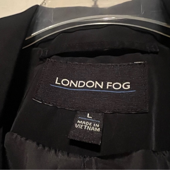 London Fog Long Black Wrap Coat Button down waist tie trench size large - Picture 9 of 11